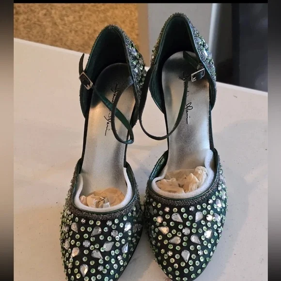 Marichi Mani Pump Heels Women 8.5 Green Metallic Rhinestone Stiletto New - Picture 7 of 15